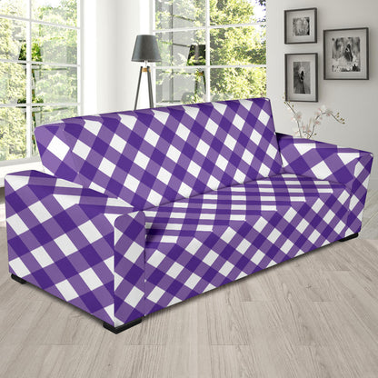 Gingham Purple Pattern Print Design 03 Sofa Slipcover