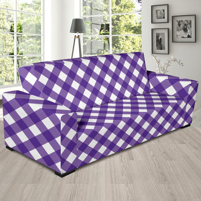 Gingham Purple Pattern Print Design 03 Sofa Slipcover