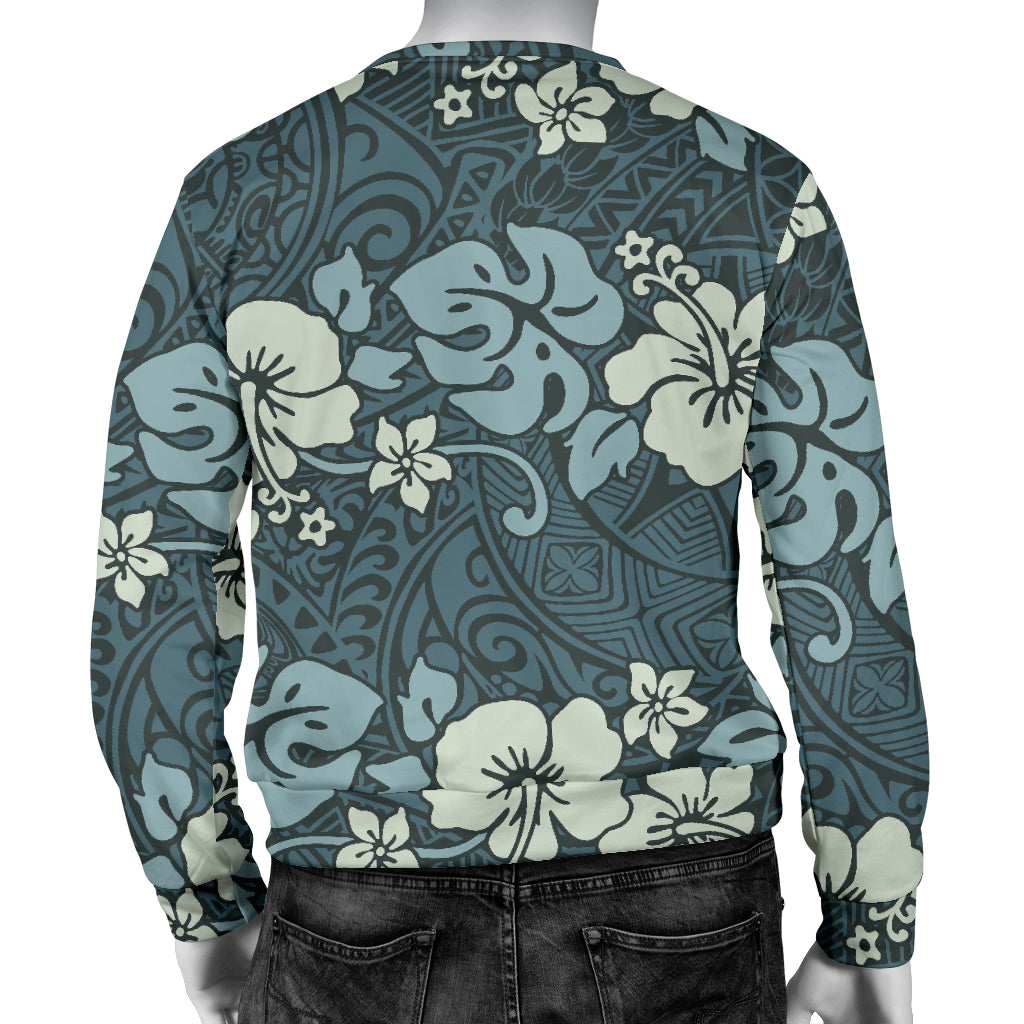 Flower Hawaiian Hibiscus Style Print Pattern Men Long Sleeve Sweatshirt