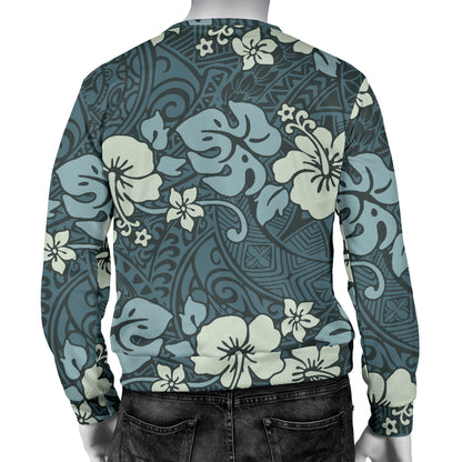 Flower Hawaiian Hibiscus Style Print Pattern Men Long Sleeve Sweatshirt