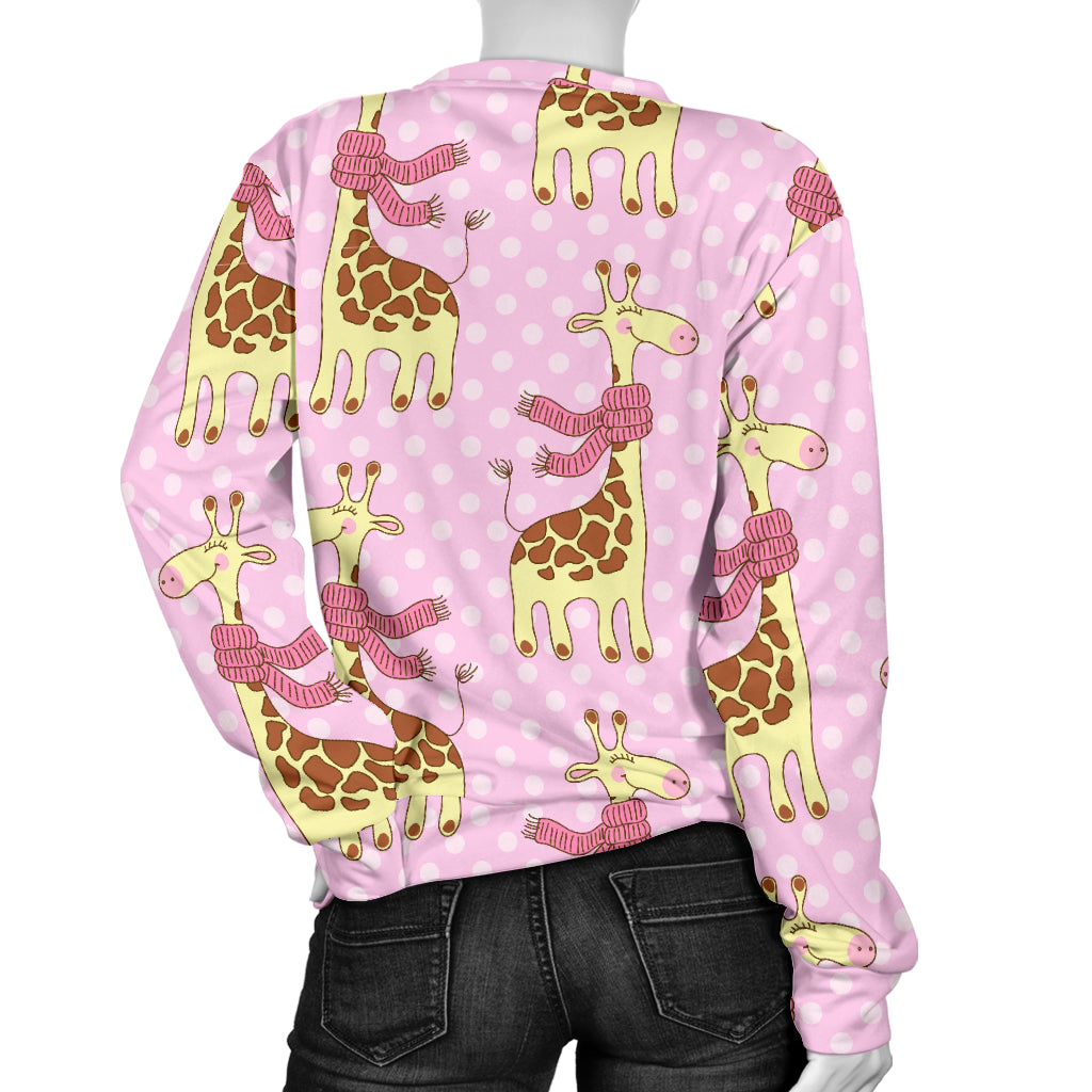 Giraffe Cute Pink Polka Dot Print Women Long Sleeve Sweatshirt