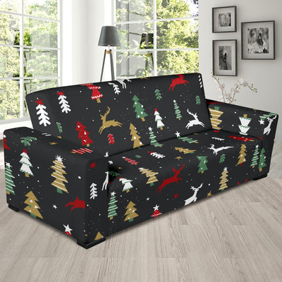 Christmas Tree Deer Style Pattern Print Design 03 Sofa Slipcover