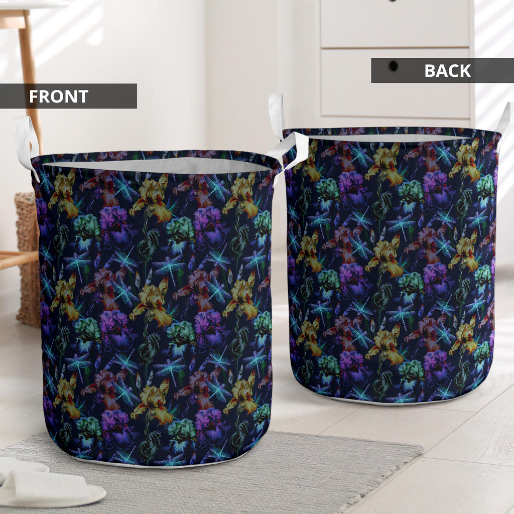 Dragonfly With Floral Print Pattern Laundry Basket