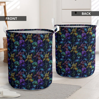Dragonfly With Floral Print Pattern Laundry Basket