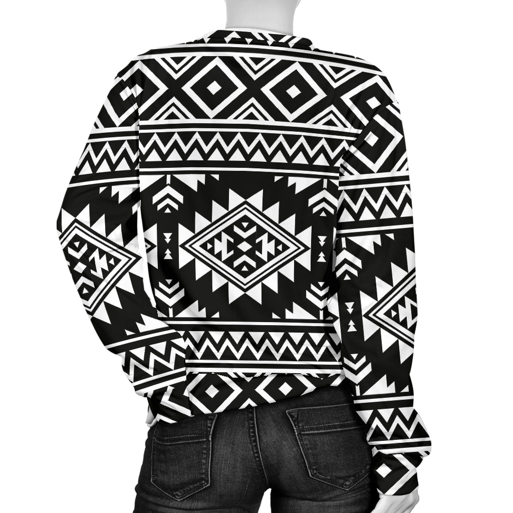 Aztec Black White Print Pattern Women Long Sleeve Sweatshirt