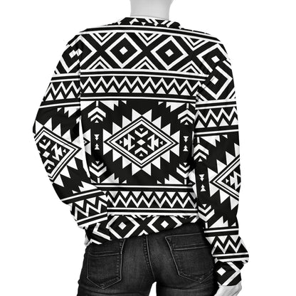 Aztec Black White Print Pattern Women Long Sleeve Sweatshirt