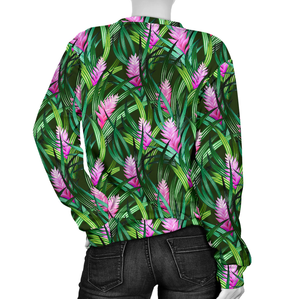 Tropical Folower Pink Heliconia Print Women Long Sleeve Sweatshirt
