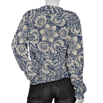 Elegant Floral Print Pattern Women Long Sleeve Sweatshirt