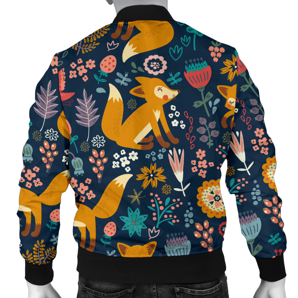 Fox Cute Jungle Print Pattern Men Bomber Jacket