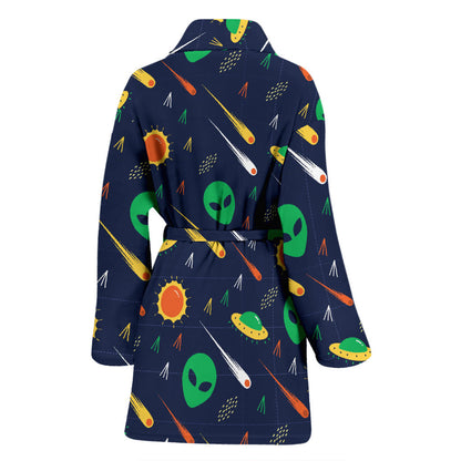 Alien UFO Pattern Print Design 05 Women Bathrobe