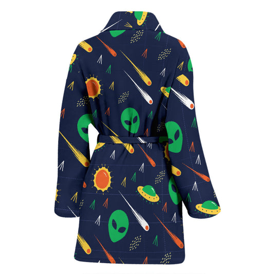 Alien UFO Pattern Print Design 05 Women Bathrobe