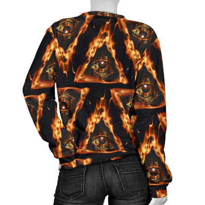 Eye of Horus in Flame Print Women Long Sleeve Sweatshirt