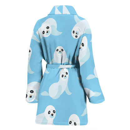 Sea Lion Cute Pattern Print Design 03 Women Bathrobe