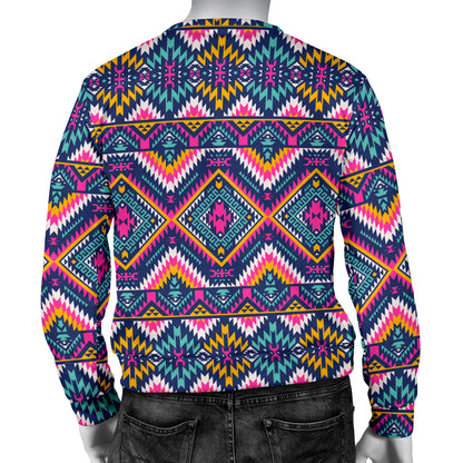 Indian Navajo Pink Themed Design Print Men Long Sleeve Sweatshirt