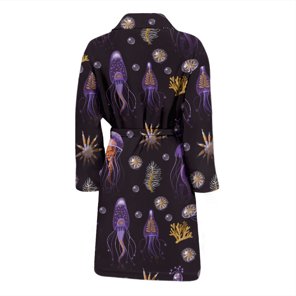 Seaweed With Jelly Fish Print Design LKS305 Men Bathrobe