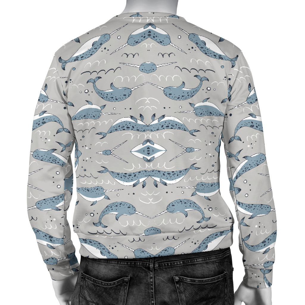 Narwhal Pattern Print Men Long Sleeve Sweatshirt