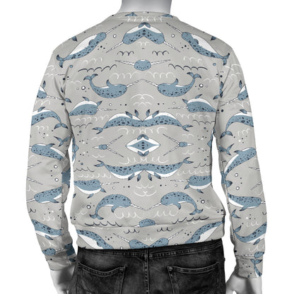 Narwhal Pattern Print Men Long Sleeve Sweatshirt