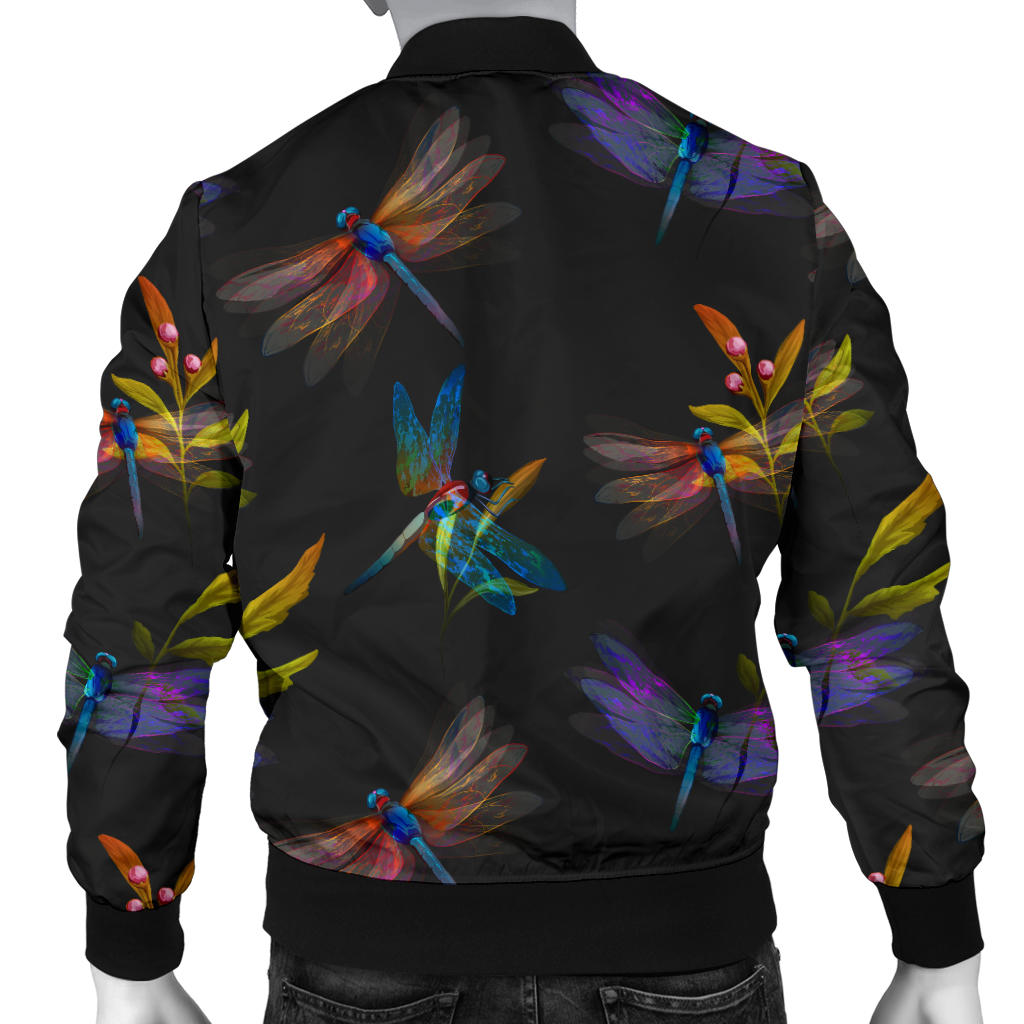 Dragonfly Colorful Realistic Print Men Bomber Jacket