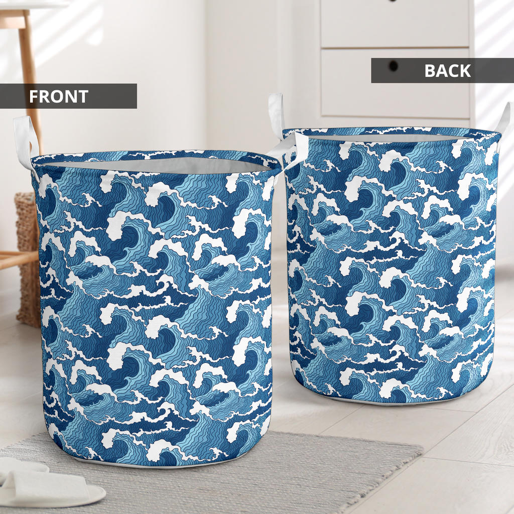 Wave Themed Pattern Print Laundry Basket