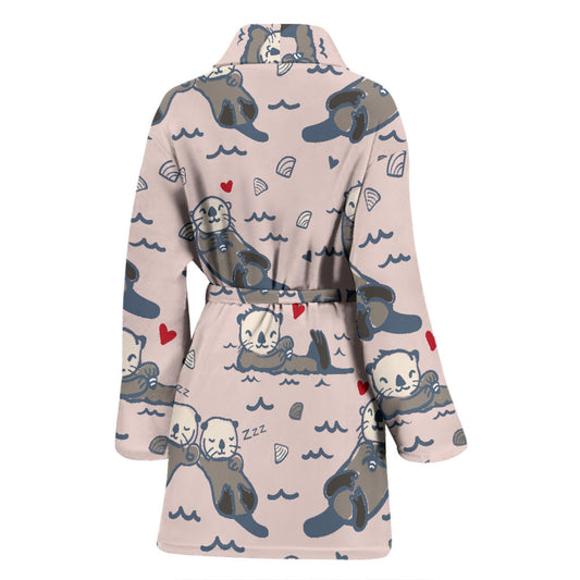 Sea Otter Pattern Print Design 02 Women Bathrobe
