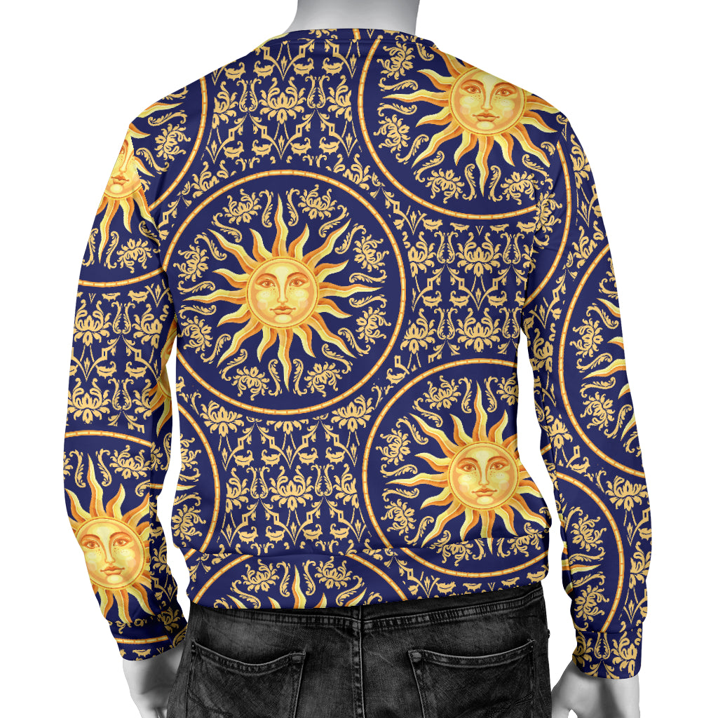 Celestial Gold Sun Face Men Long Sleeve Sweatshirt