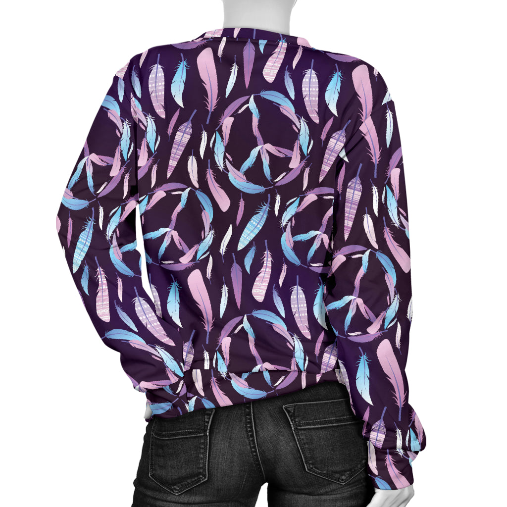 Peace Sign Feather Design Print Women Long Sleeve Sweatshirt