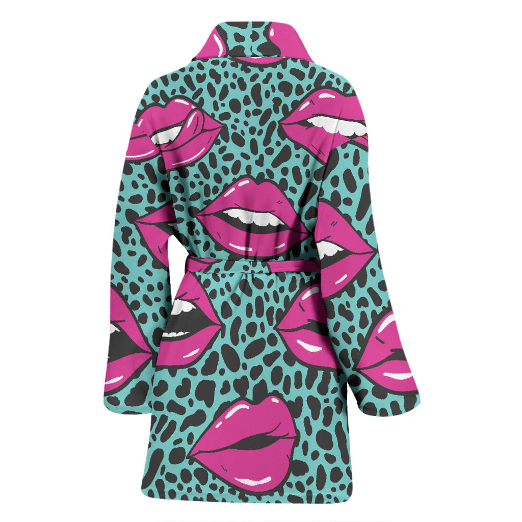 Lip Pattern Print Design 04 Women Bathrobe