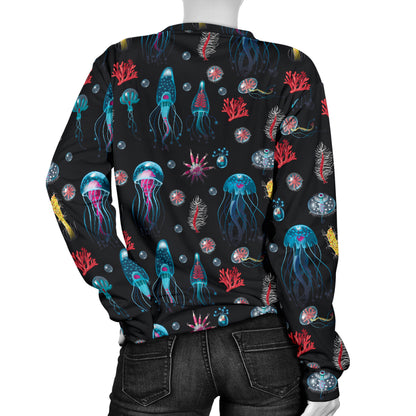 Jellyfish Underwater Print Women Long Sleeve Sweatshirt