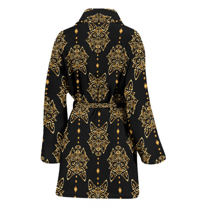 Aztec Wolf Pattern Print Design 04 Women Bathrobe