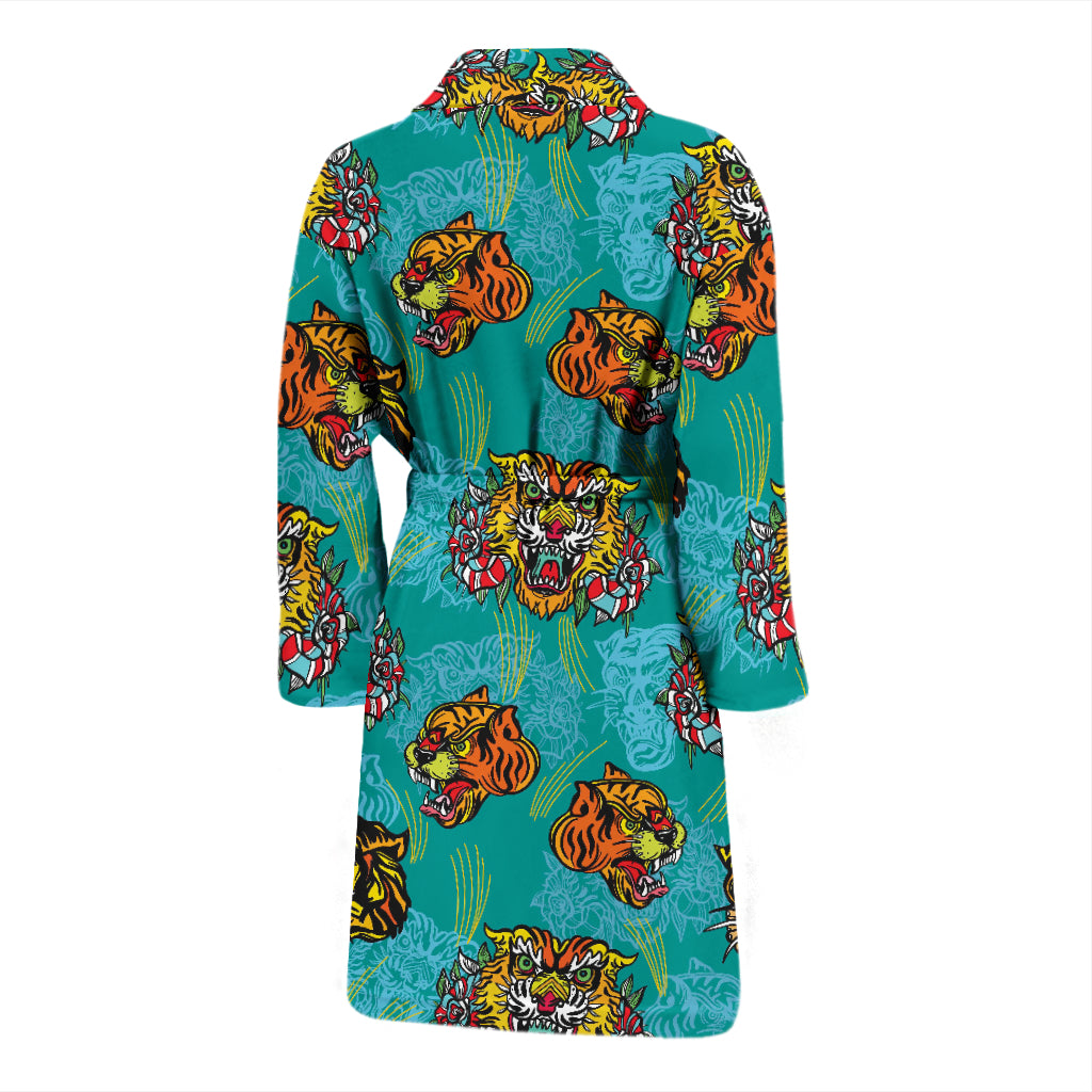 Tattoo Tiger Head Print Design LKS304 Men Bathrobe
