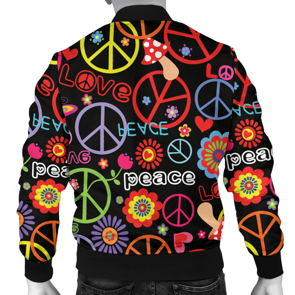 Peace Sign Colorful Design Print Men Bomber Jacket