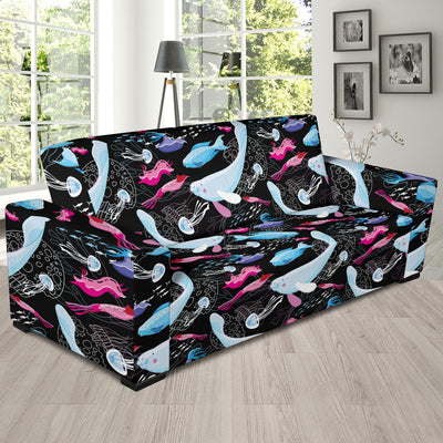 Manatee Pattern Print Design 02 Sofa Slipcover