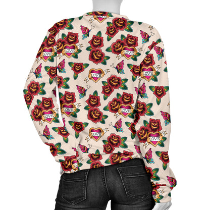 Old School Tattoo Rose Pattern Women Long Sleeve Sweatshirt