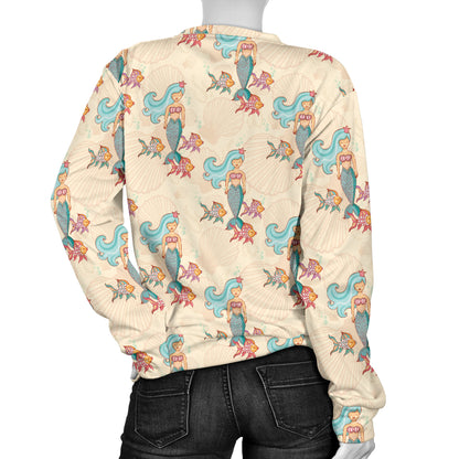 Mermaid Girl With Fish Design Print Women Long Sleeve Sweatshirt