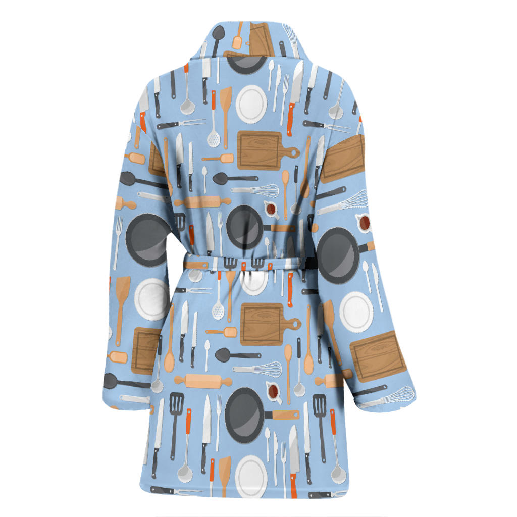 Cooking Kitchen Tools Pattern Print Design 02 Women Bathrobe