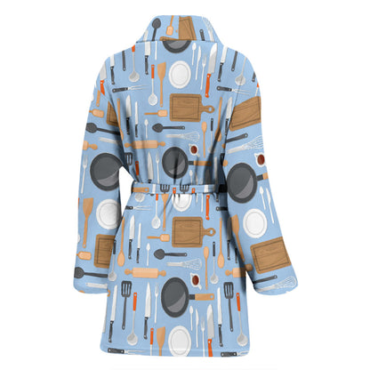Cooking Kitchen Tools Pattern Print Design 02 Women Bathrobe