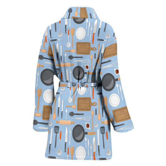 Cooking Kitchen Tools Pattern Print Design 02 Women Bathrobe