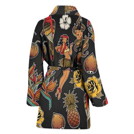 Hula Dancers Hawaiian Style Pattern Print Design 02 Women Bathrobe