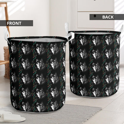 Wolf Black Dream Catcher Design Print Laundry Basket