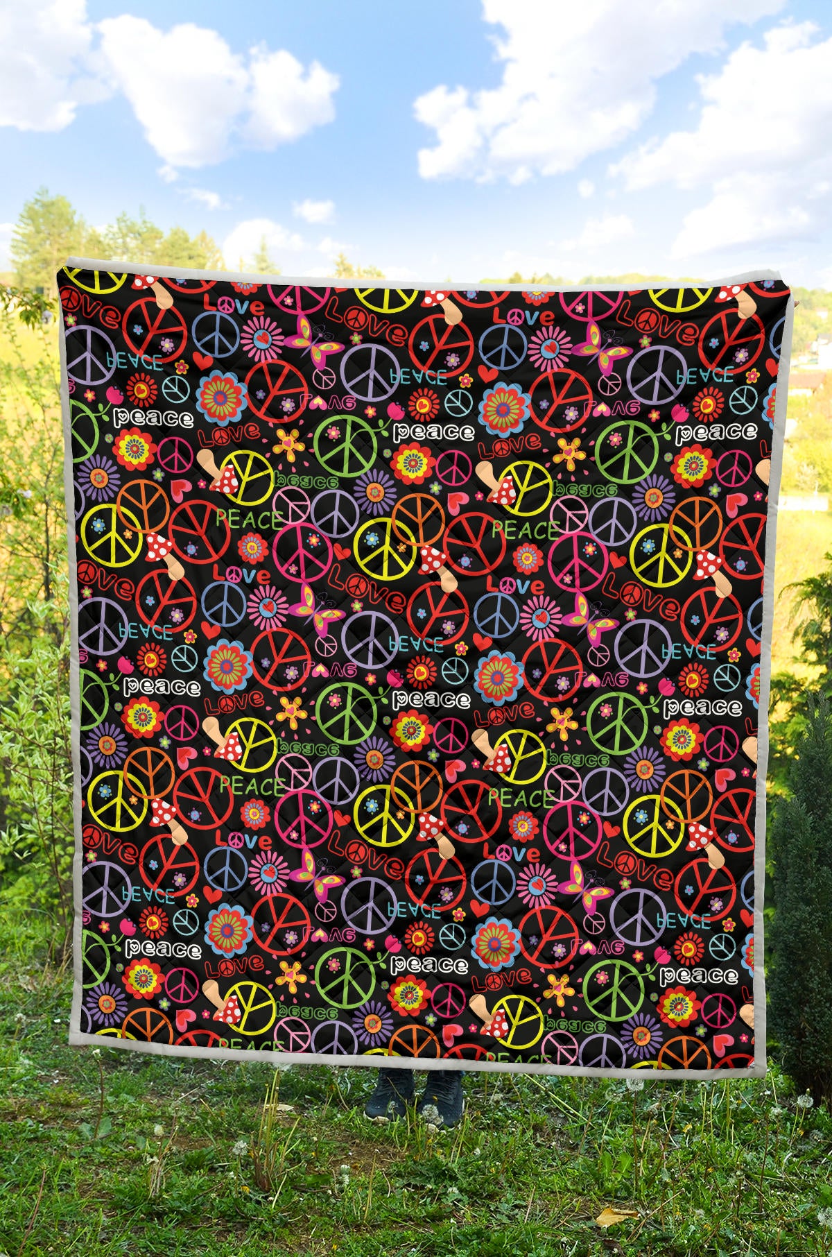 Peace Sign Colorful Design Print Quilt Bedspread