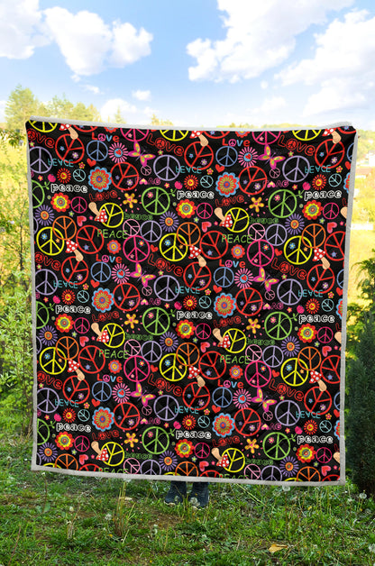 Peace Sign Colorful Design Print Quilt Bedspread