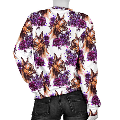 Chihuahua Purple Floral Women Long Sleeve Sweatshirt
