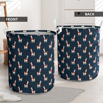 Llama with Polka Dot Themed Print Laundry Basket