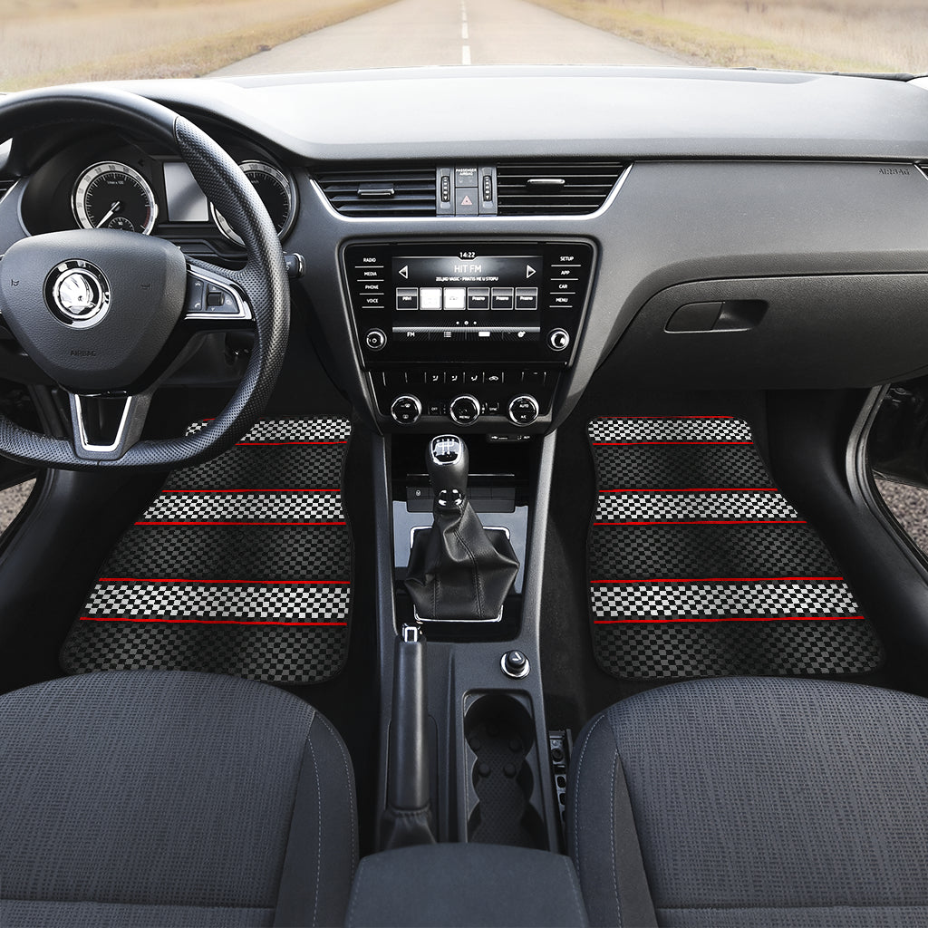 Checkered Flag Red Line Style Car Floor Mats Front Back