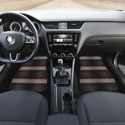 Checkered Flag Red Line Style Car Floor Mats Front Back
