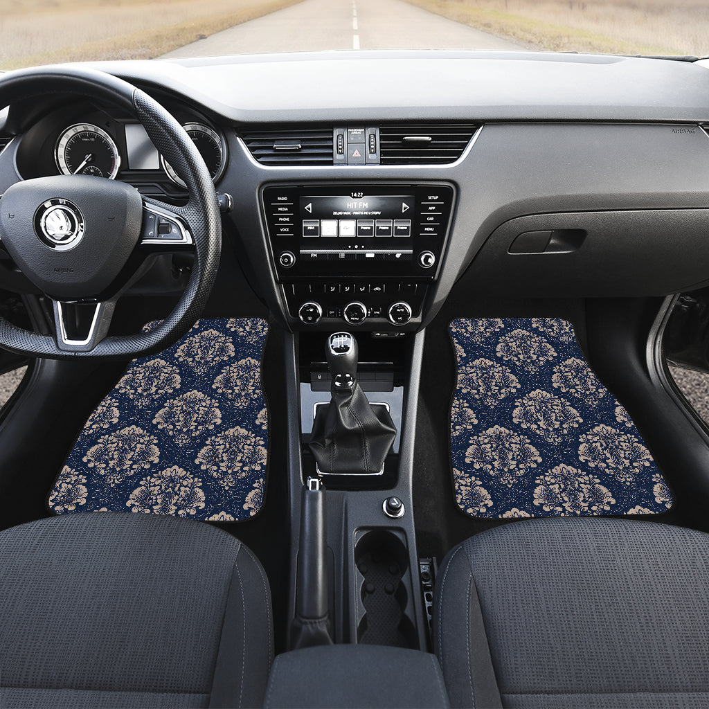 Damask Blue Luxury Print Pattern Car Floor Mats Front Back