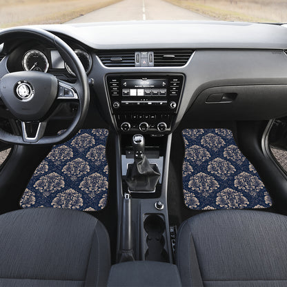 Damask Blue Luxury Print Pattern Car Floor Mats Front Back