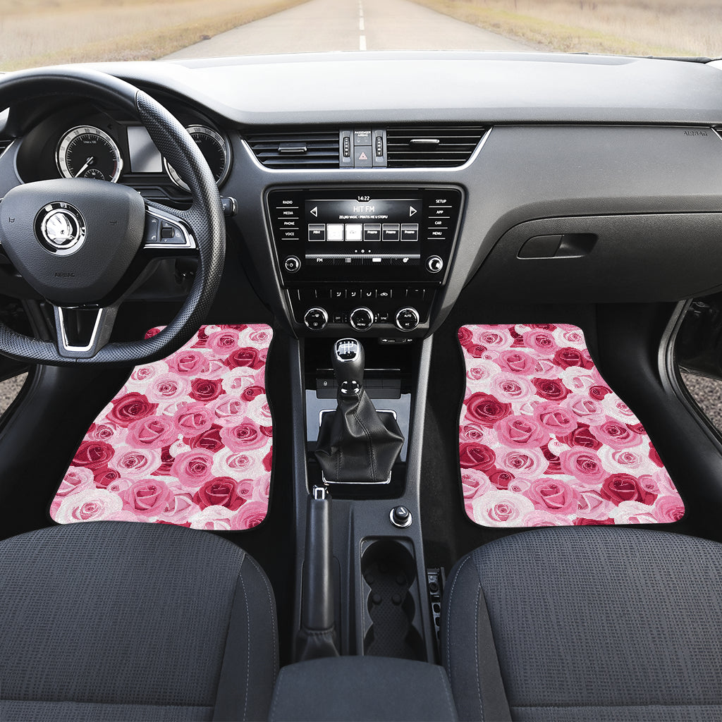 Pink Red Rose Pattern Print Car Floor Mats Front Back