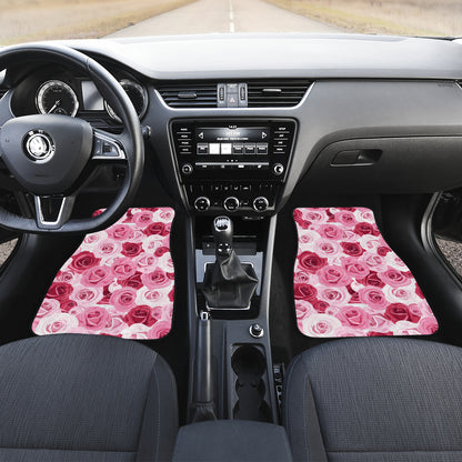 Pink Red Rose Pattern Print Car Floor Mats Front Back