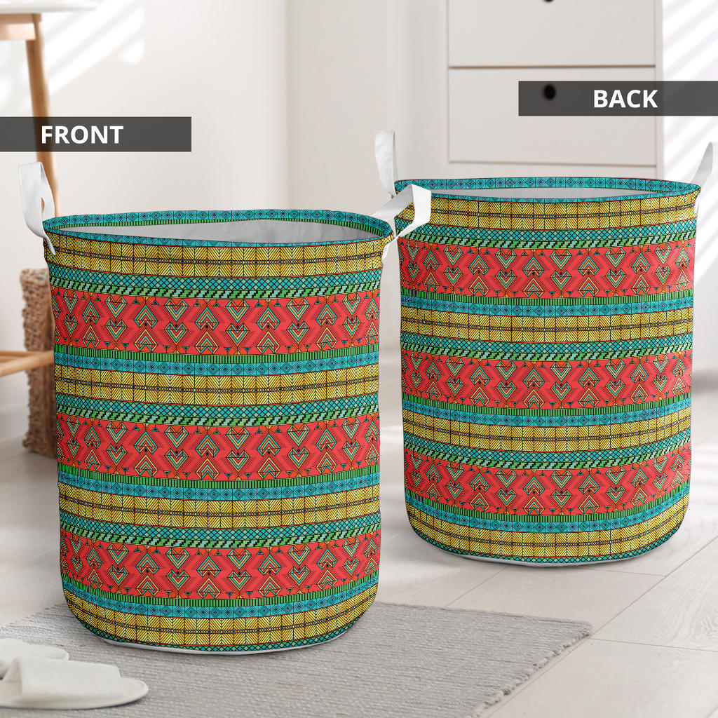 African Colorful Zigzag Print Pattern Laundry Basket
